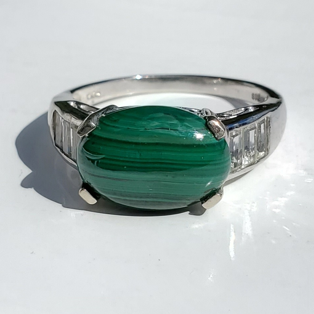 African Malachite (7.30 cts),  White Topaz Ring